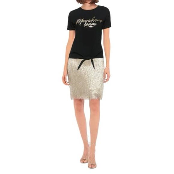 MOSCHINO Beaded Fringe Silk Pencil Skirt In Silver size 6 Rare NWT Retails $5945 - Picture 6 of 13
